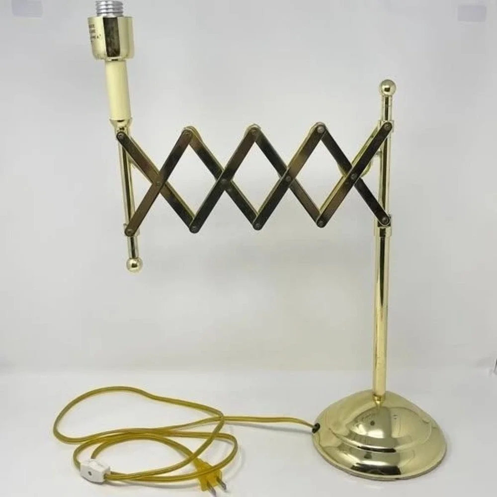 Vintage MCM Brass Extending Accordion Scissor‎ Table Lamp Sturdy Tested Works
